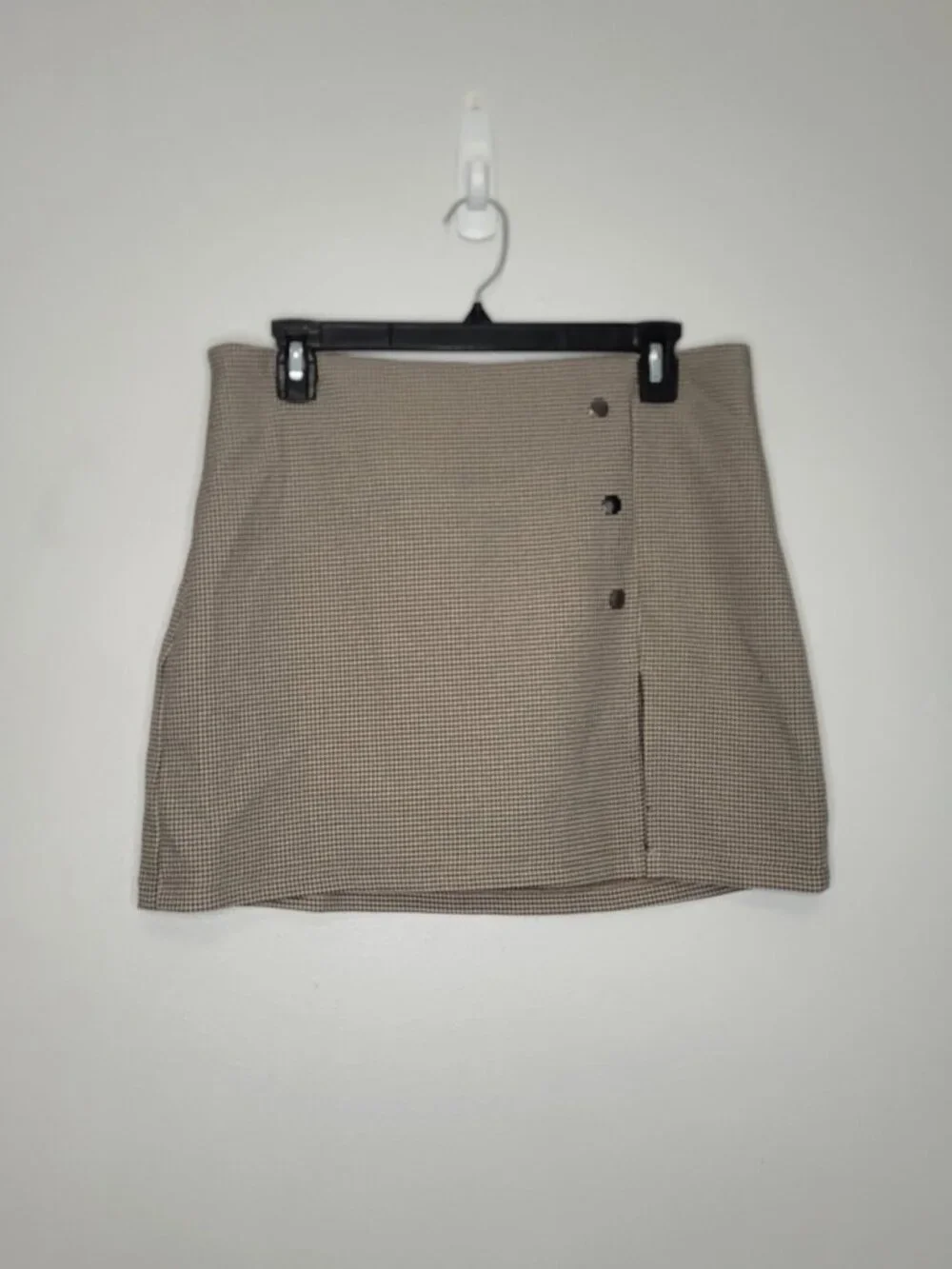 Order Plus tan black plaid pull on micro mini side slit preppy academia skirt L